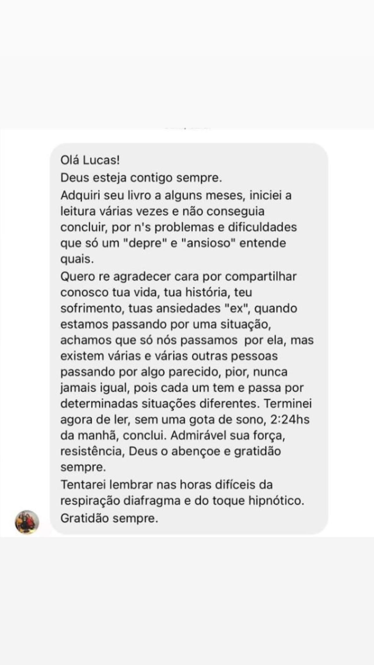 Feedback de leitor do Manual da Ansiedade