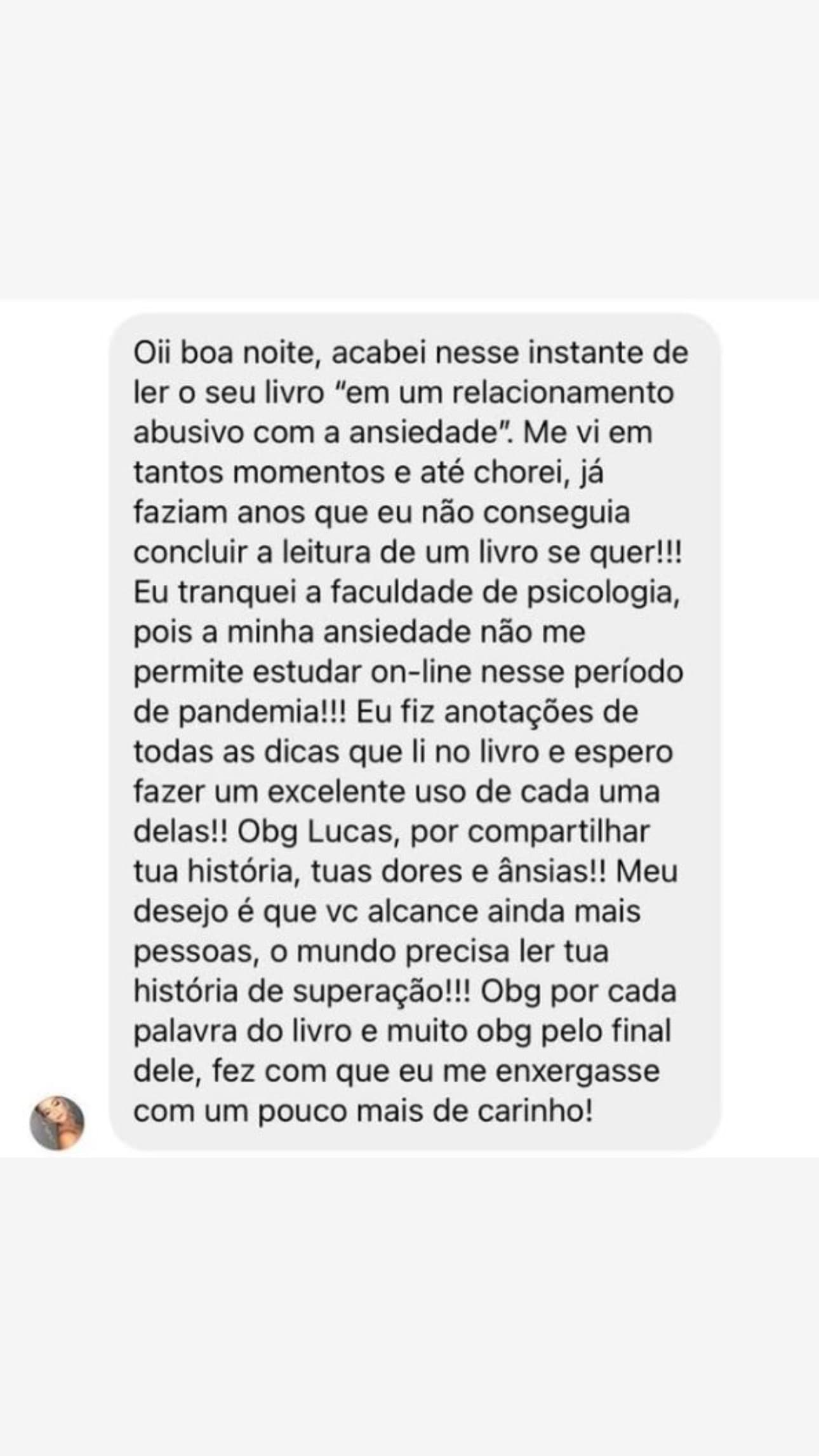 Depoimento de leitora sobre o livro